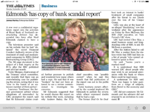 Noel Edmonds has a copy of the bank scandal report